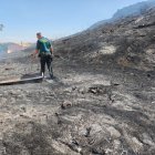 Un agente de la Guardia Civil en la zona incendiada.