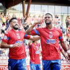 Lauture celebra el gol que dio el triunfo al Numancia ante el Guadalajara.