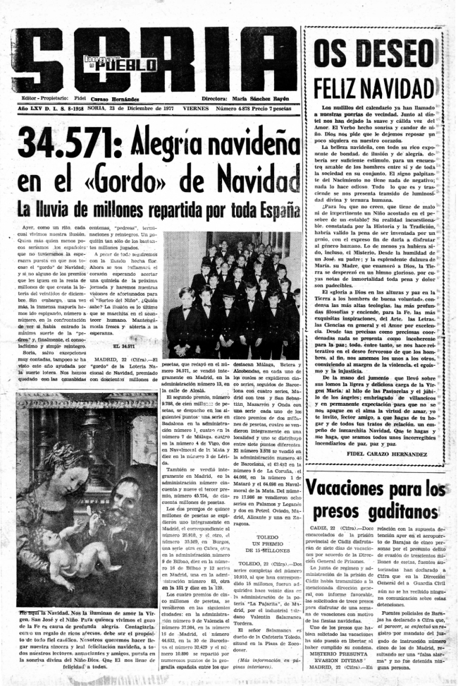 La Lotería de Navidad en portadas del periódico.