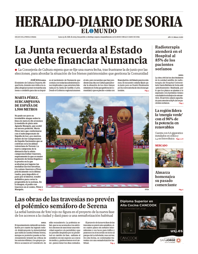 Portada De Heraldo-Diario De Soria Del 31 De Julio De 2023