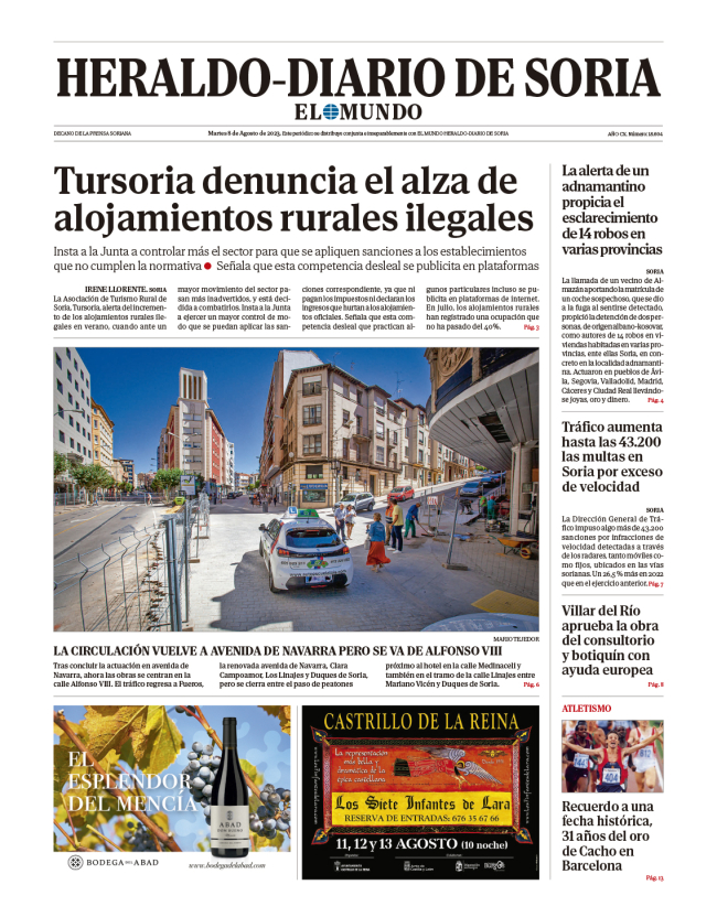 Portada de Heraldo-Diario de Soria del 8 de agosto de 2023