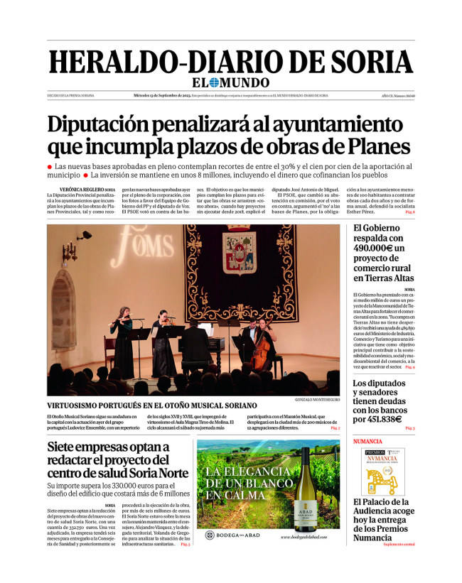 Portada de Heraldo-Diario de Soria del 13 de agosto de 2023.