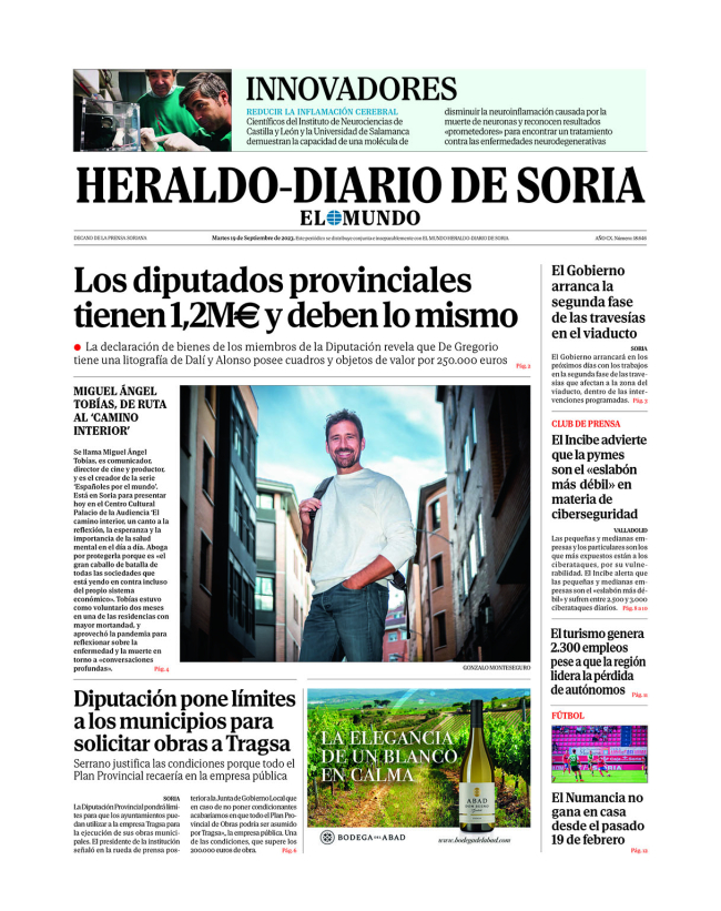 Portada de Heraldo-Diario de Soria del 19 de septiembre de 2023.