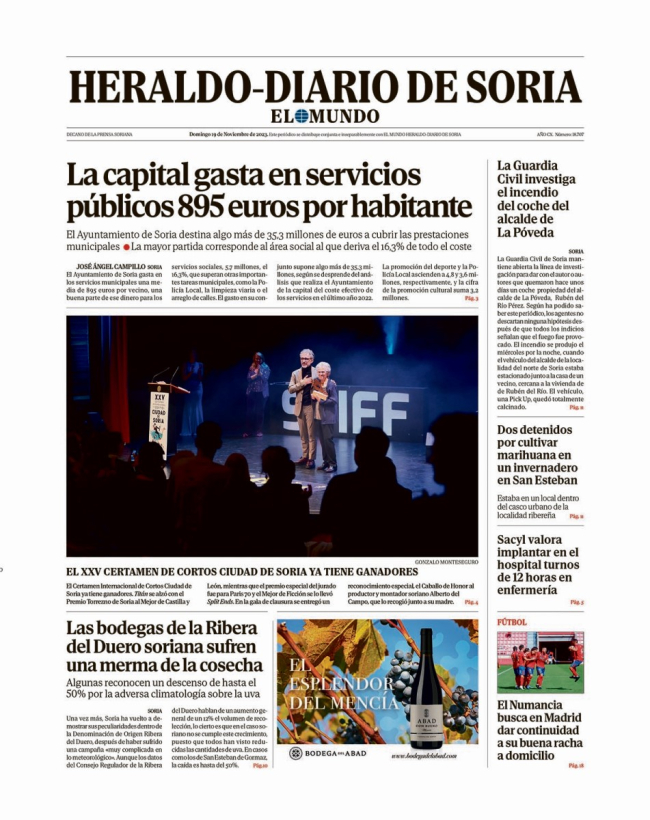 Portada de Heraldo-Diario de Soria de 19 de noviembre de 2023
