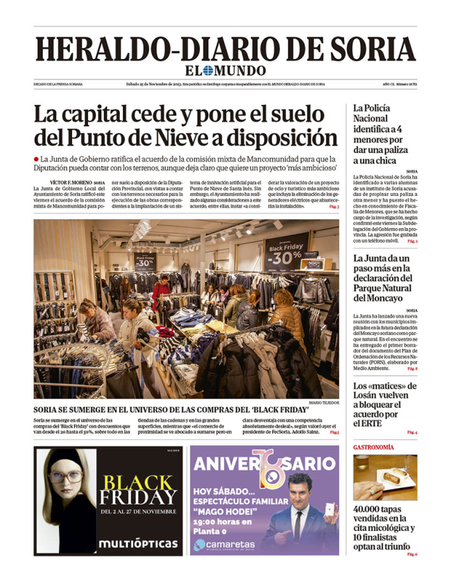 Portada De Heraldo-Diario De Soria Del 25 De Noviembre De 2023