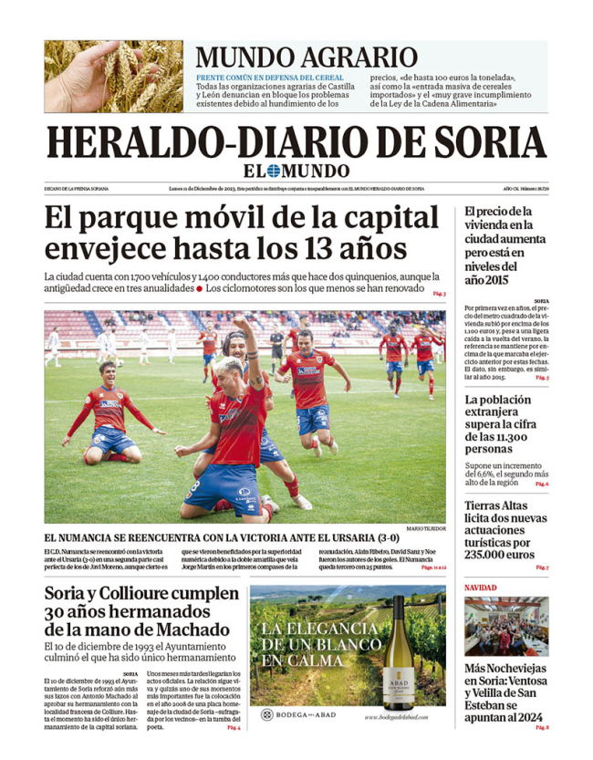 Portada De Heraldo-Diario De Soria Del 11 De Diciembre De 2023