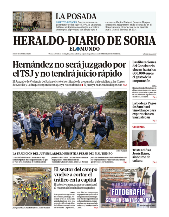 Portada De Heraldo-Diario De Soria De 9 De Febrero De 2024