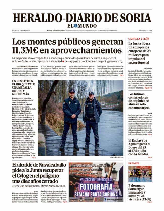 Portada de Heraldo-Diario de Soria de 10 de marzo de 2024.