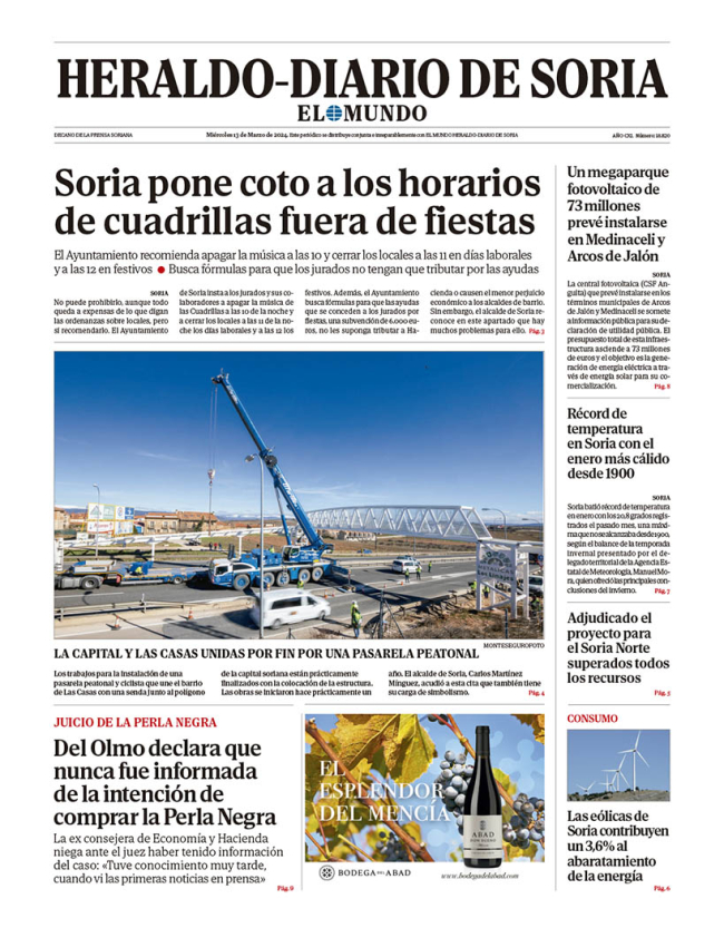 Portada de Heraldo Diario de Soria del 13 de marzo de 2024.