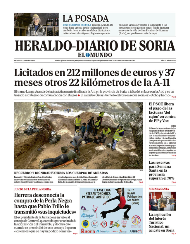 Portada de Heraldo Diario de Soria del 15 de marzo de 2024.