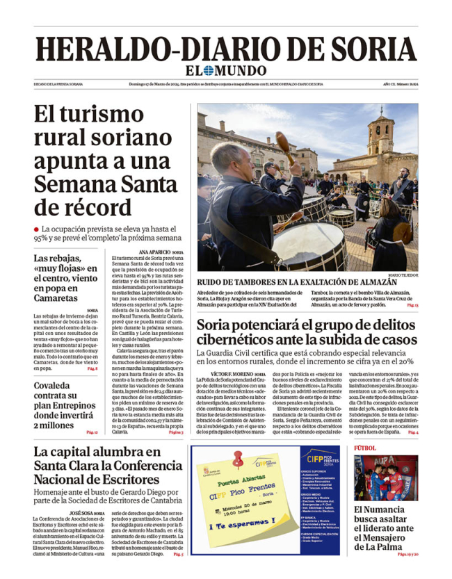 Portada de Heraldo Diario de Soria del 17 de marzo de 2024.
