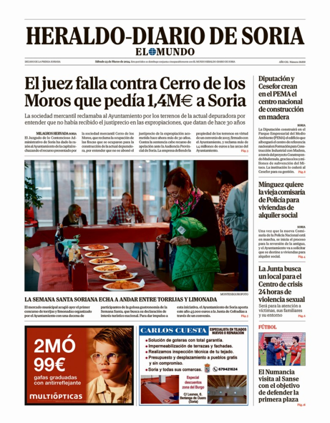 Portada de Heraldo-Diario de Soria de 23 de marzo de 2024