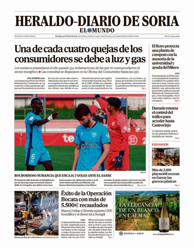 Portada de Heraldo-Diario de Soria de 24 de marzo de 2024.
