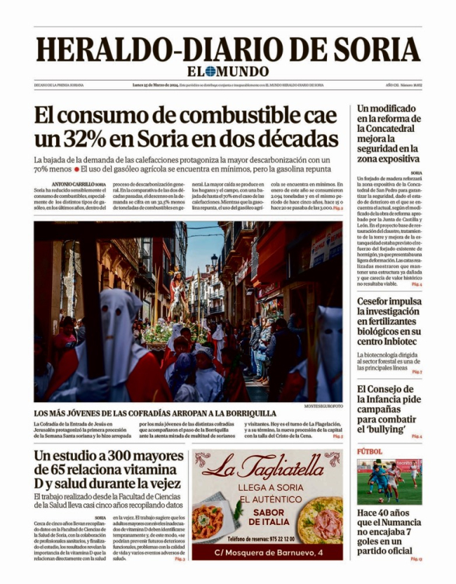 Portada de Heraldo-Diario de Soria de 25 de marzo de 2024.