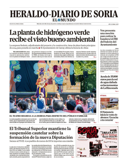 Portada de Heraldo-Diario de Soria del miércoles 12 de julio de 2023.