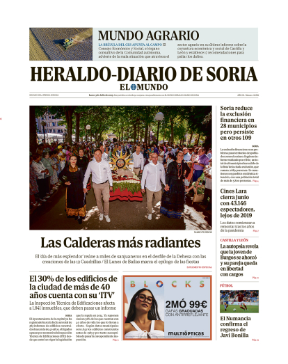 Portada de Heraldo-Diario de Soria del 3 de julio de 2023