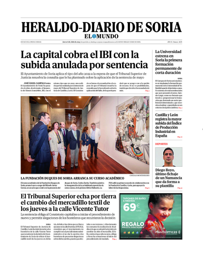 Portada de Heraldo-Diario de Soria del 6 de julio de 2023