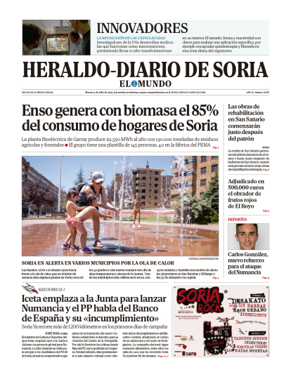 Portada de Heraldo-Diario de Soria del 11 de julio de 2023.