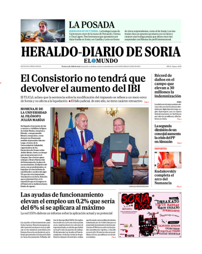 Portada de Heraldo-Diario de Soria de 14 de julio de 2023.