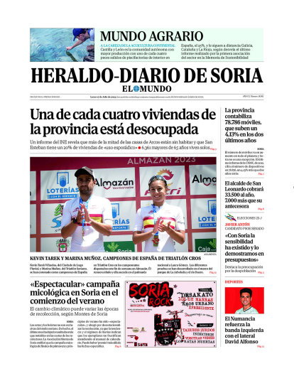 Portada de Heraldo-Diario de Soria de 17 de julio de 2023.