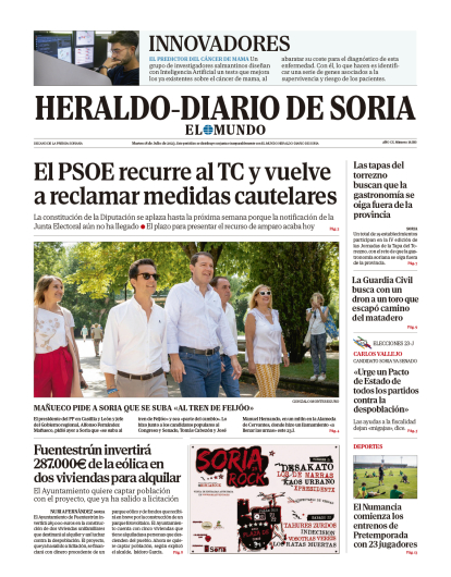 Portada de Heraldo-Diario de Soria del 18 de julio de 2023.