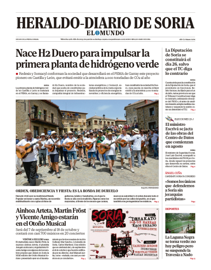 Portada de Heraldo-Diario de Soria del 19 de julio de 2023.