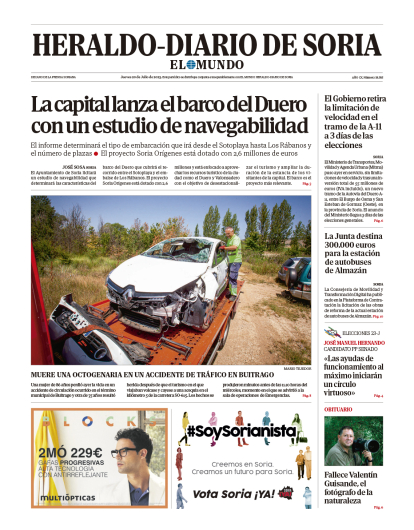 Portada de Heraldo-Diario de Soria del 20 de julio de 2023