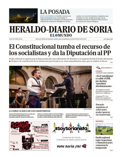 Portada de Heraldo-Diario de Soria del 21 de julio de 2023.