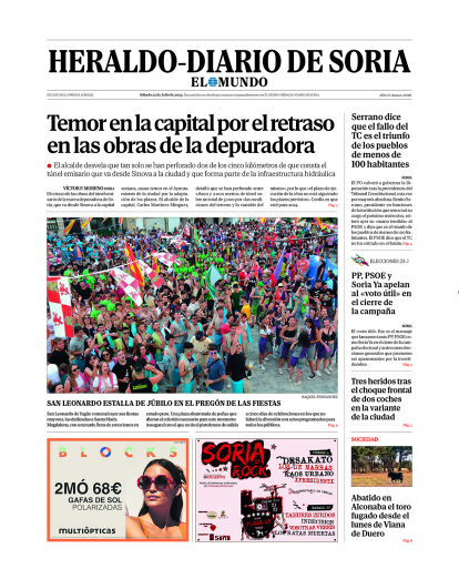 Portada de Heraldo-Diario de Soria del 22 de julio de 2023.