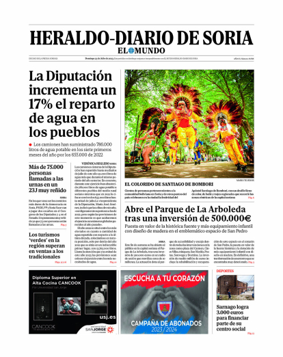 Portada de Heraldo-Diario de Soria de 23 de julio de 2023.