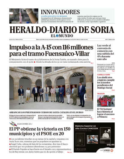 Portada de Heraldo-Diario de Soria de 25 de julio de 2023.