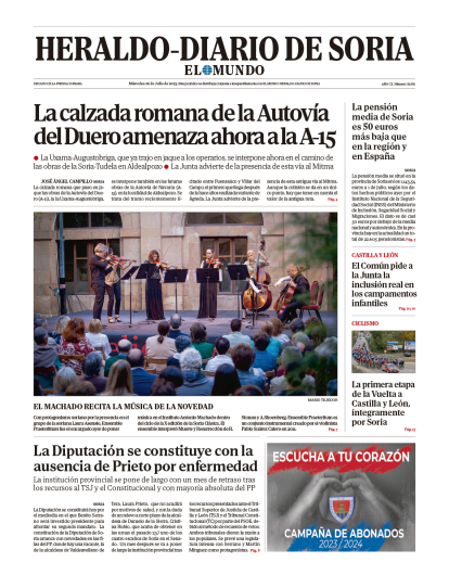 Portada de Heraldo-Diario de Soria de 26 de julio de 2023.