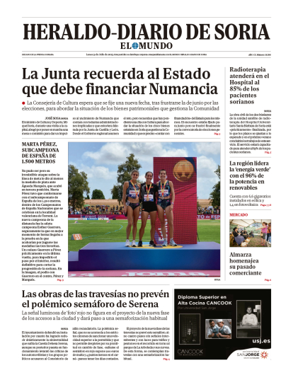 Portada de Heraldo-Diario de Soria del 31 de julio de 2023