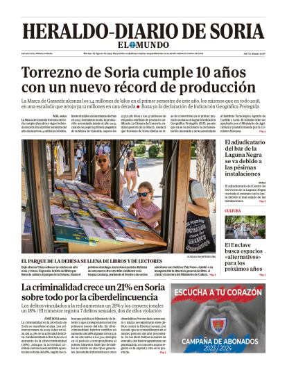 Portada de Heraldo-Diario de Soria del 1 de agosto de 2023