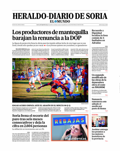 Portada de Heraldo-Diario de Soria de 3 de agosto de 2023