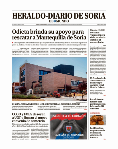 Portada de Heraldo-Diario de Soria de 4 de agosto de 2023.