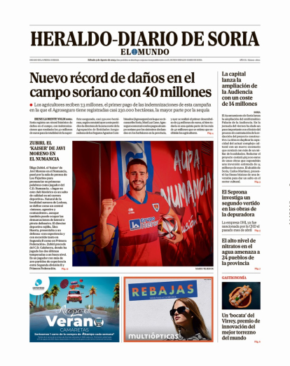 Portada de Heraldo-Diario de Soria de 5 de agosto de 2023