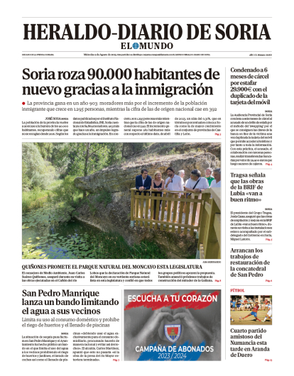 Portada de Heraldo-Diario de Soria del 9 de agosto de 2023