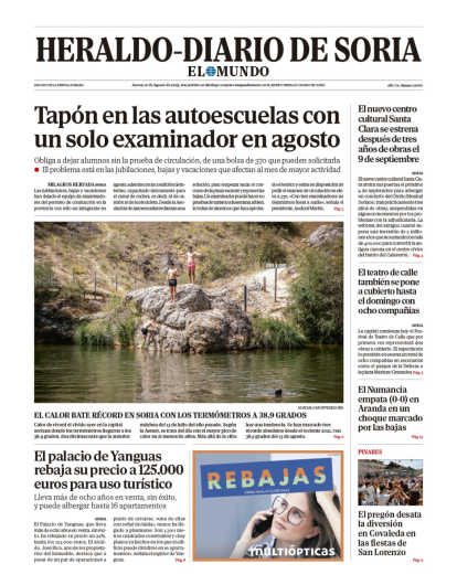 Portada de Heraldo-Diario de Soria de 10 de agosto de 2023.