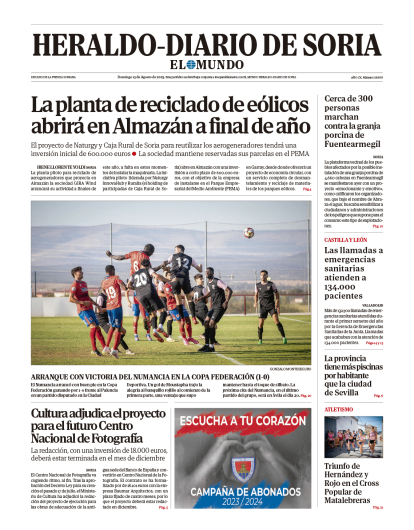 Portada de Heraldo-Diario de Soria del 13 de agosto de 2023.