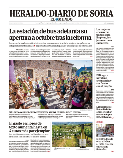 Portada de Heraldo-Diario de Soria de 14 de agosto de 2023.