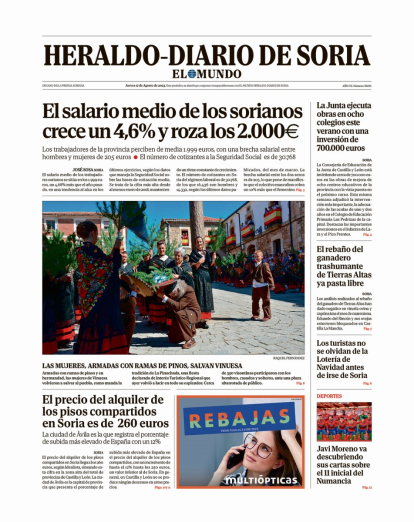 Portada de Heraldo-Diario de Soria de 17 de agosto de 2023.
