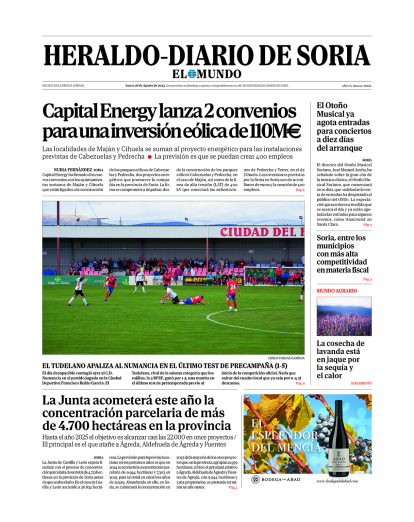 Portada de Heraldo-Diario de Soria del 28 de agosto de 2023.
