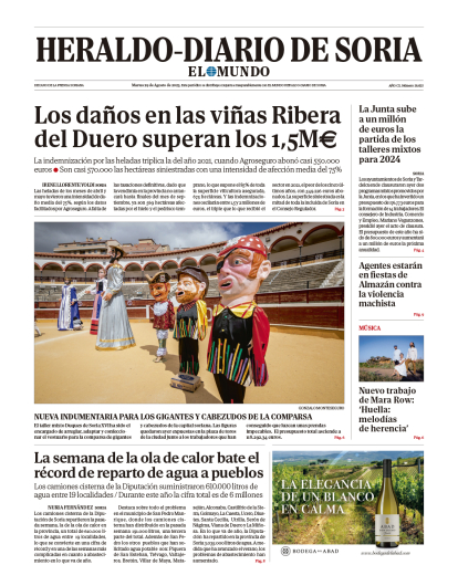 Portada de Heraldo-Diario de Soria del 29 de agosto de 2023