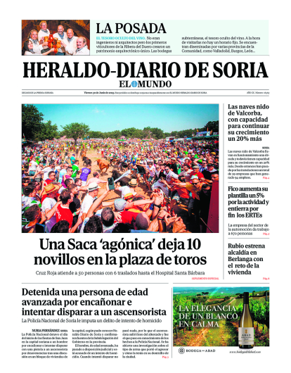 Portada del 30 de junio de 2023 de Heraldo-Diario de Soria.