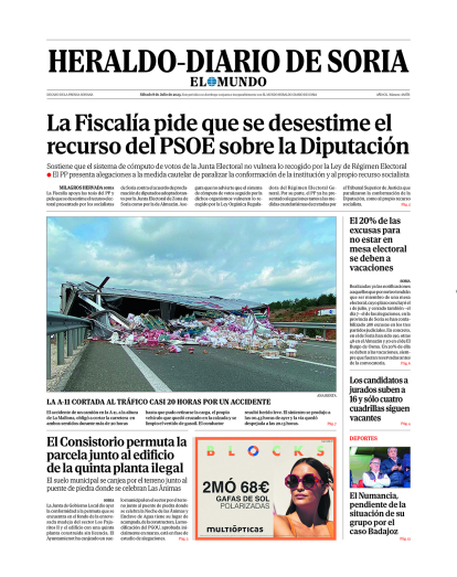 Portada de Heraldo-Diario de Soria del 8 de julio de 2023.