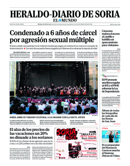 Portada de Heraldo-Diario de Soria del 9 de julio de 2023.