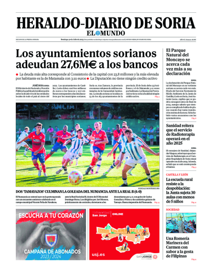 Portada de Heraldo-Diario de Soria del 30 de julio de 2023.