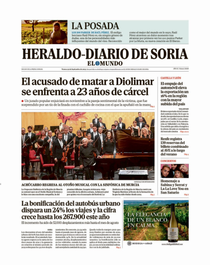 Portada de Heraldo-Diario de Soria de 22 de septiembre de 2023.
