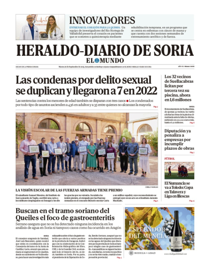 Portada de Heraldo-Diario de Soria de 26 de septiembre de 2023.